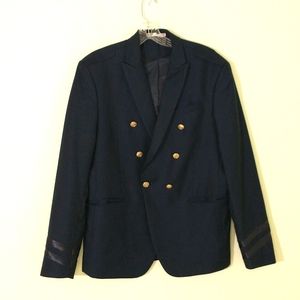 Zara Navy Blue One Button Wool Blend Military Style Sport Coat  Blazer sz: 42